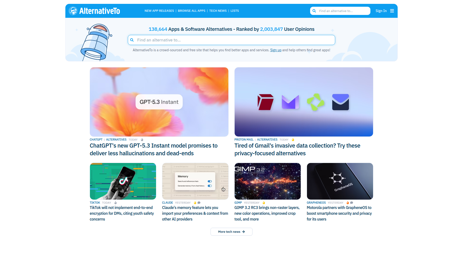 AlternativeTo website screenshot
