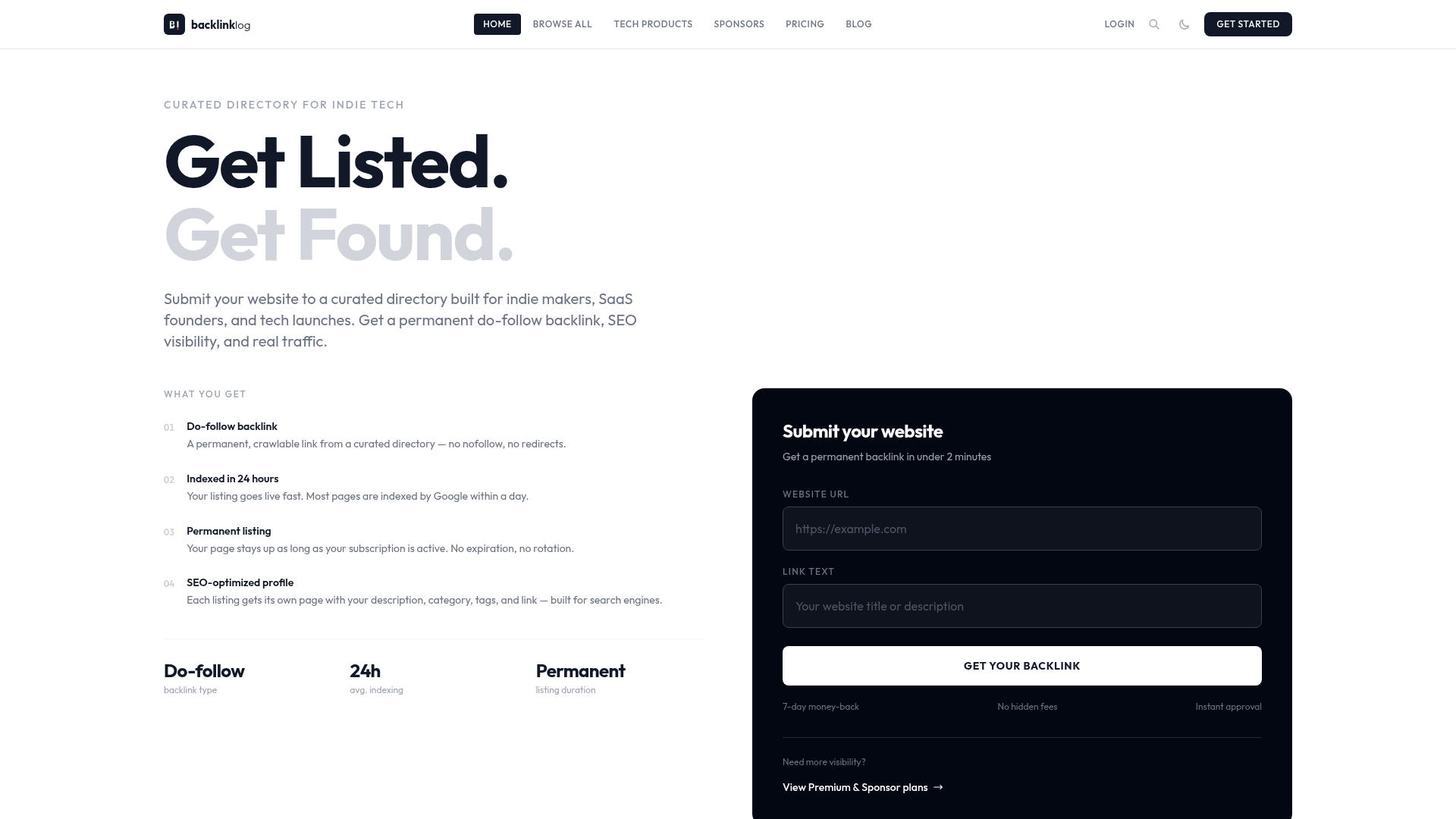 BacklinkLog website screenshot