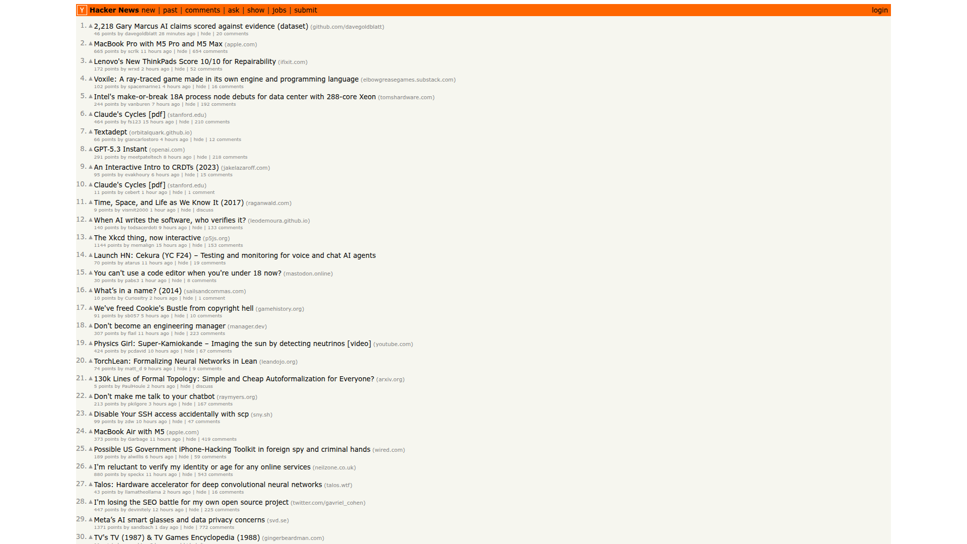 Hacker News website screenshot