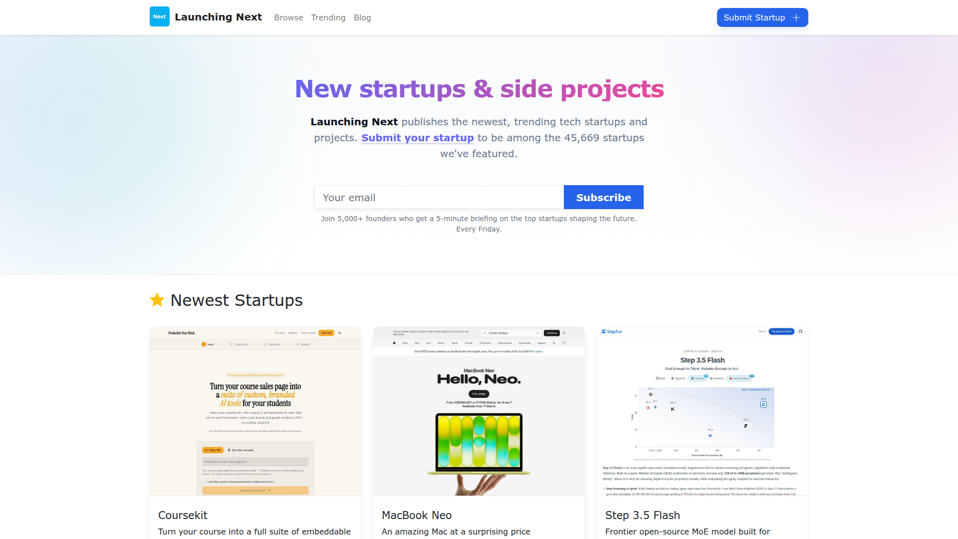 Launching Next website screenshot