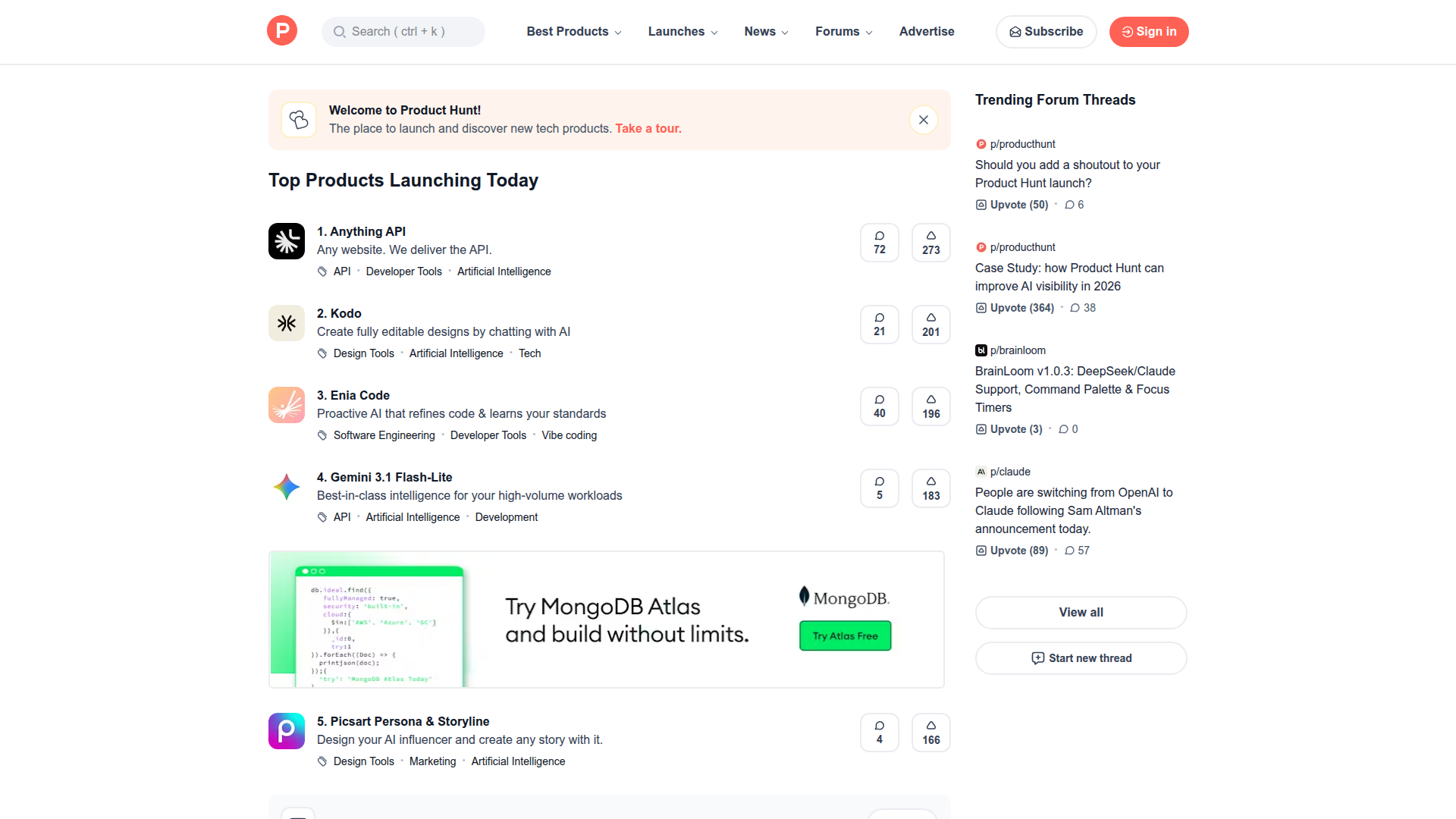 Product Hunt website screenshot