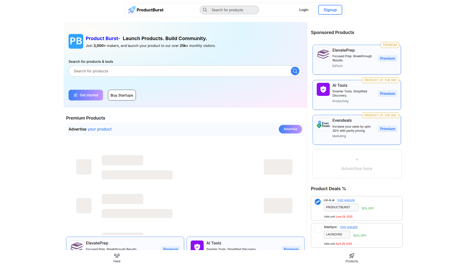 Product Burst website screenshot