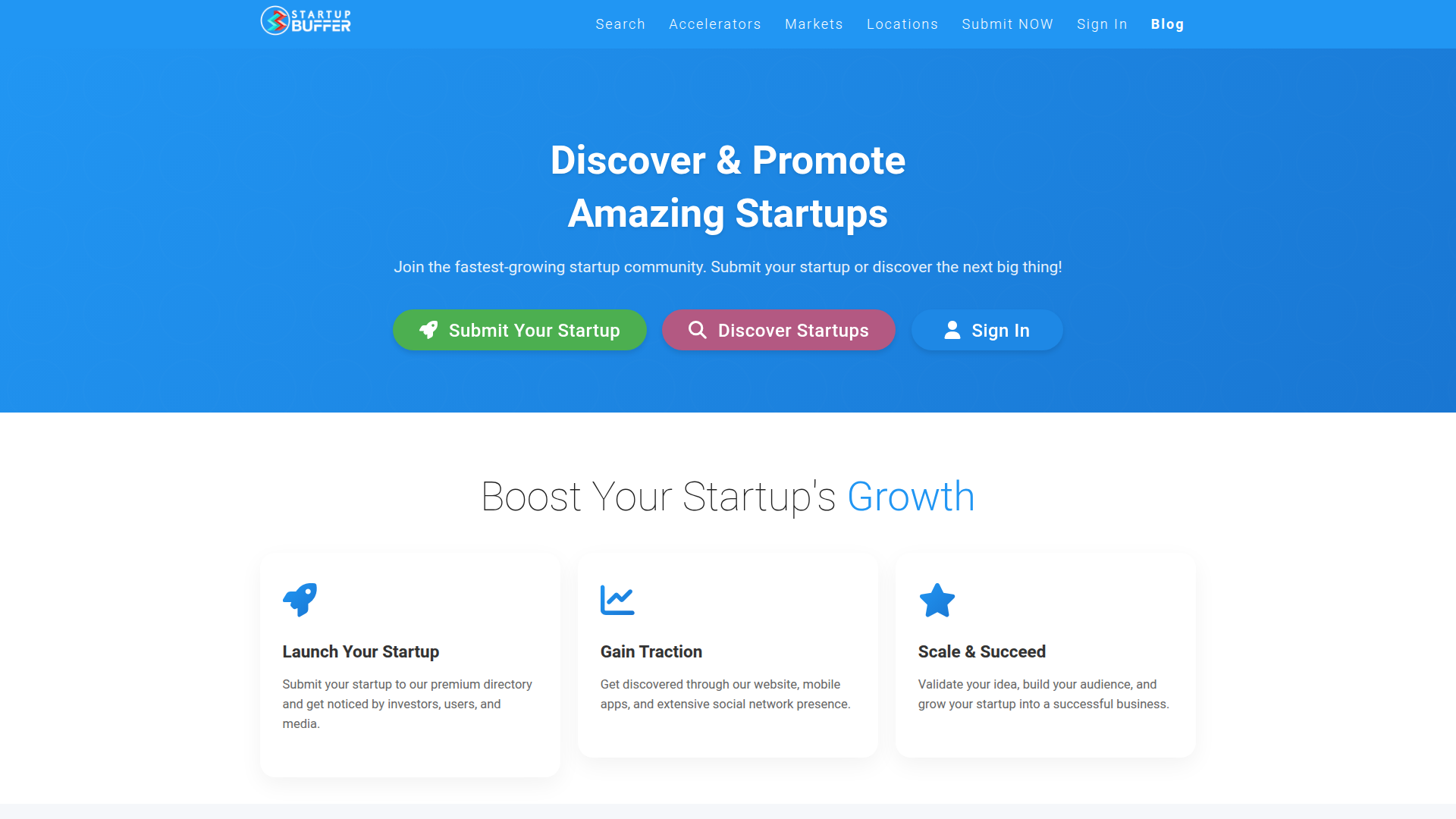 Startup Buffer website screenshot
