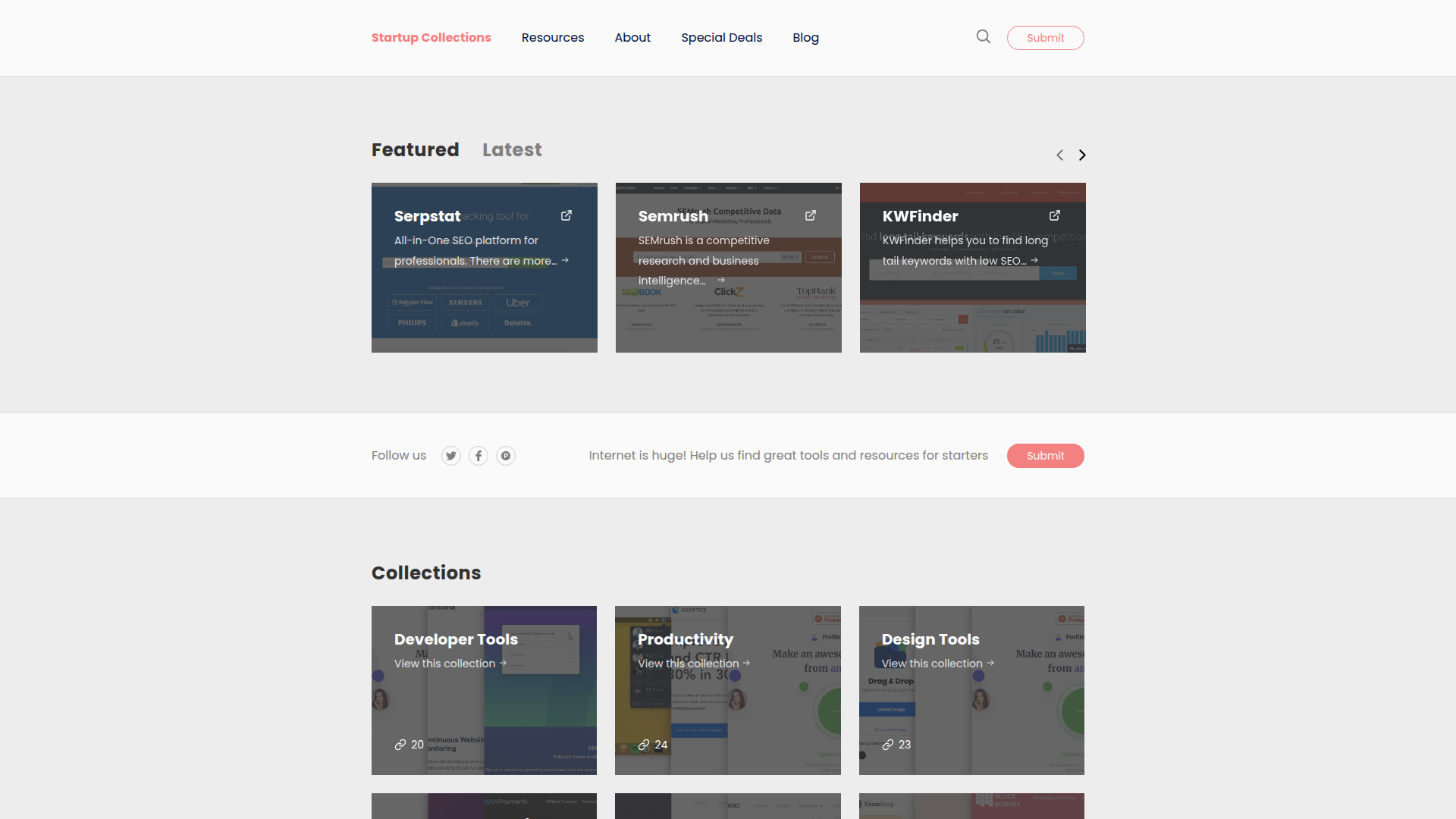 Startup Collections website screenshot