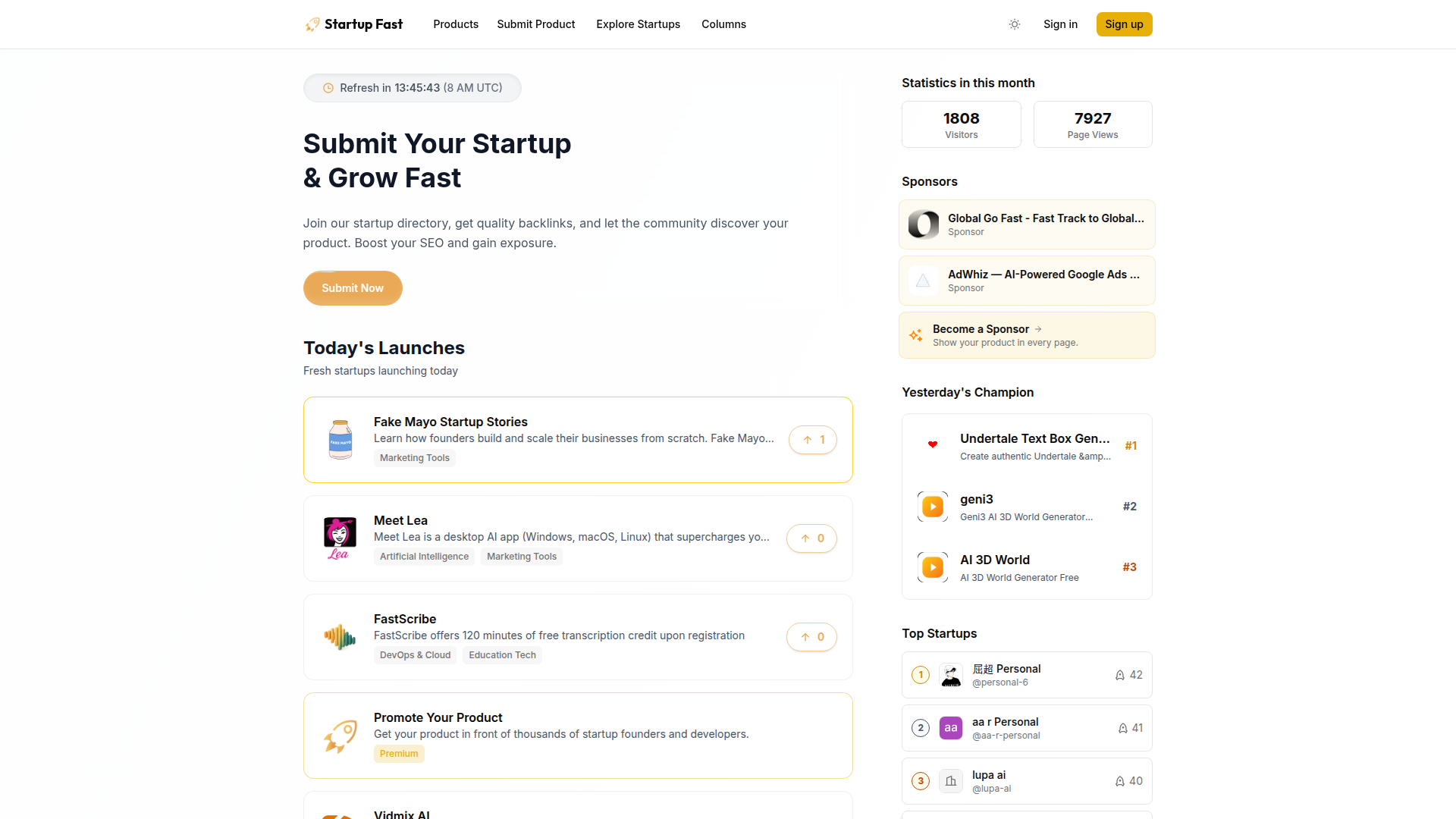 Startup Fast website screenshot